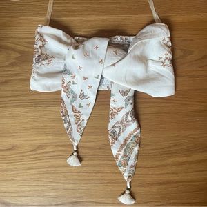 Farm Rio Butterfly Tie Bandeau Crop Top with Tassels